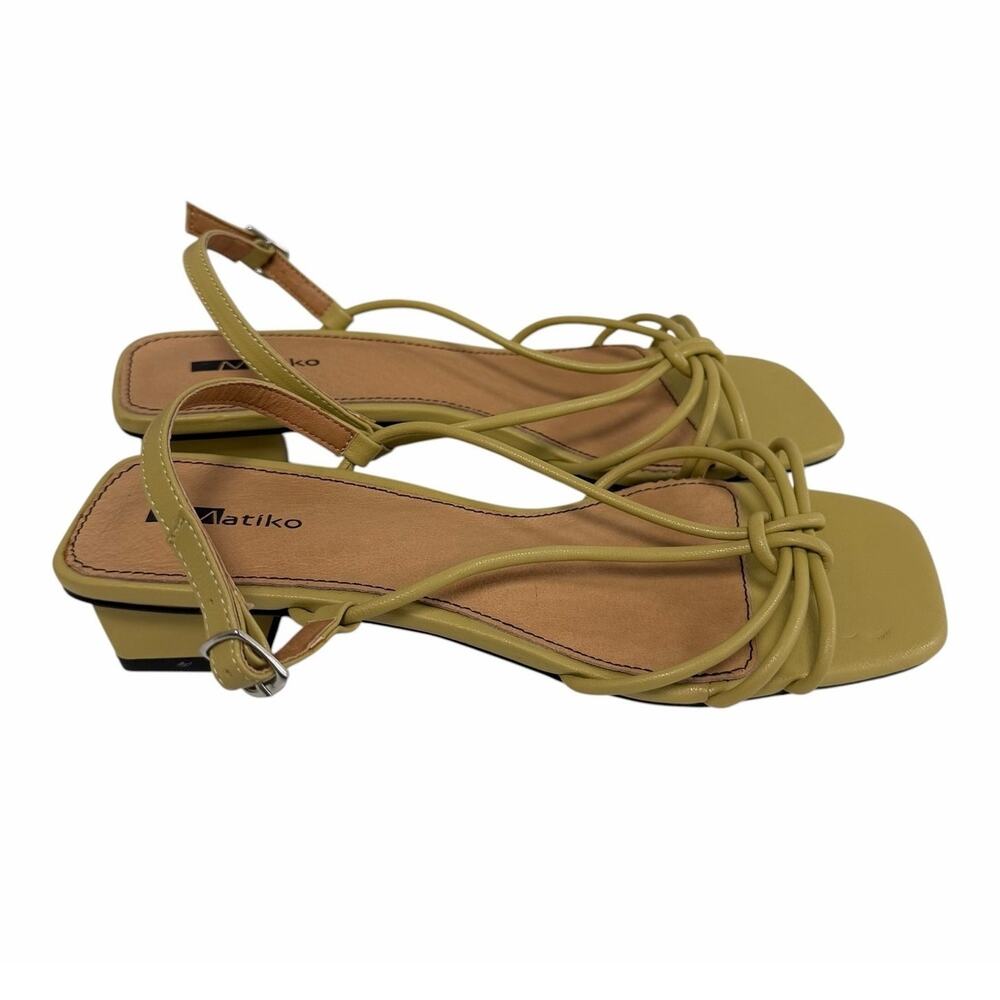 Matiko Olive Green Knotted Strappy Block Heel Square Toe Sandal Womens 38 / US 8
